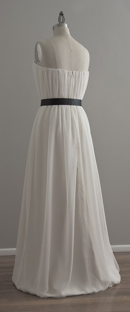 Emily - Eco Friendly Strapless Sweetheart Long Wedding Dress - Off White Chiffon over Ivory Organic Cotton