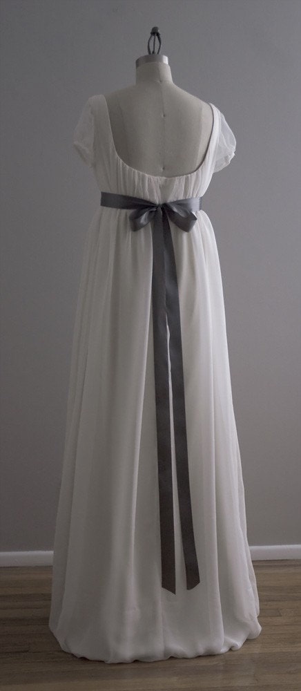 Jane - Wedding Dress - Eco Friendly Long Regency Gown with Cap Sleeves and Empire Waist