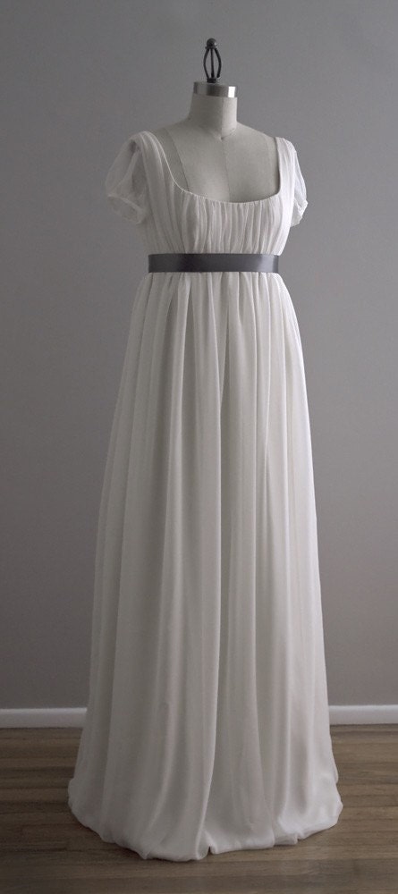Jane - Wedding Dress - Eco Friendly Long Regency Gown with Cap Sleeves and Empire Waist