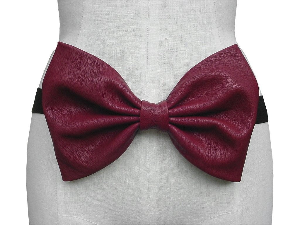 Red Leather Bow Belt Girly Girl Red Bow Headband, Large Oxblood Bow