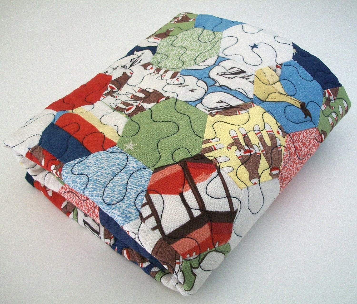 Lovey Doll Quilt Sock Monkey Hexagon Security Quilt SALE  - 18 x 20