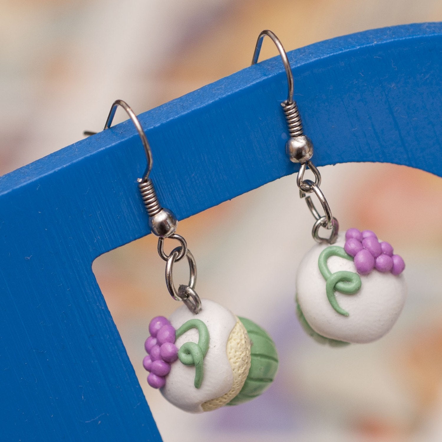 CLEARANCE SALE Earrings - Grape and Mint Cupcakes Handmade by Roscata