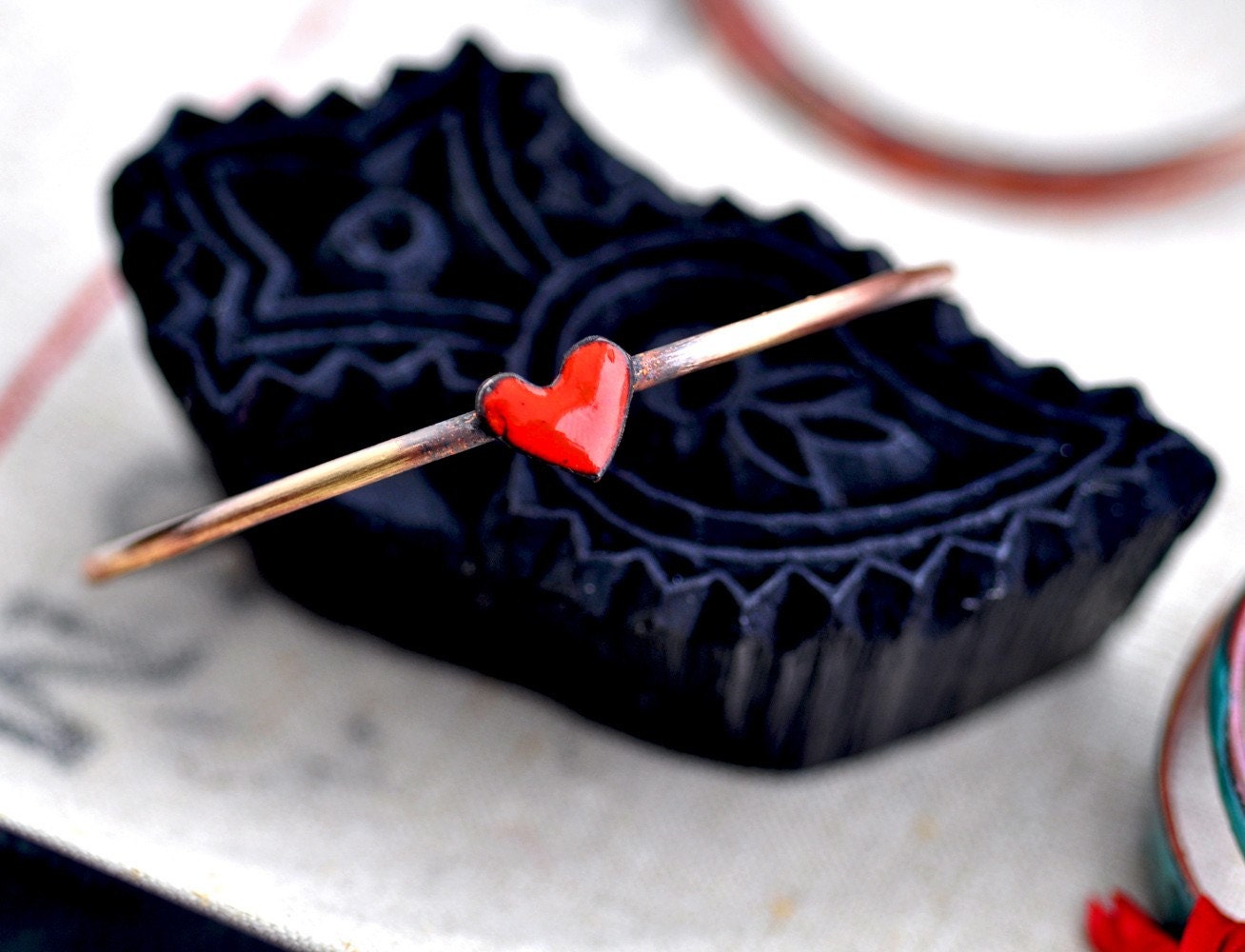 Valentine's Day Little Red Heart - Enamel Charm Bangle - FREE with Purchases Over 85 Dollars