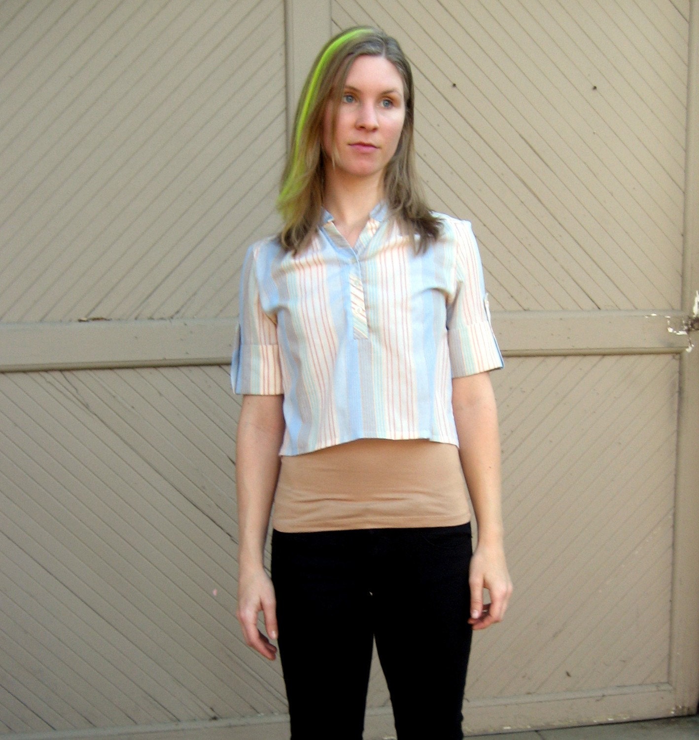 Vintage Cropped Pastel Stripe Blouse