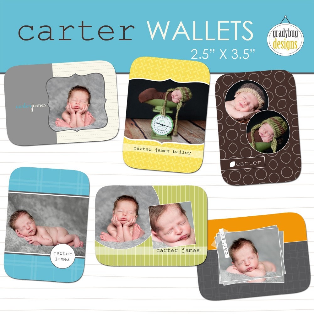Carter Wallets - Templates for Photographers - Wallet Size Photo Templates - Newborn, Chidlren, Seniors, Family Photographer