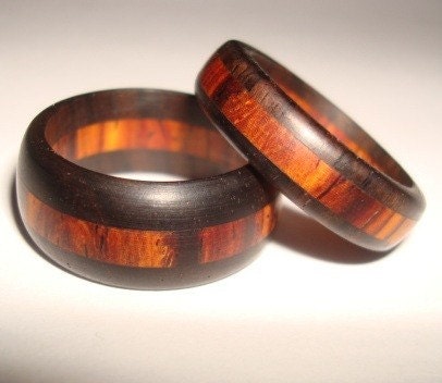 Wood Ring Blackwood with Cocobolo Inlay Set FREE US SHIPPING