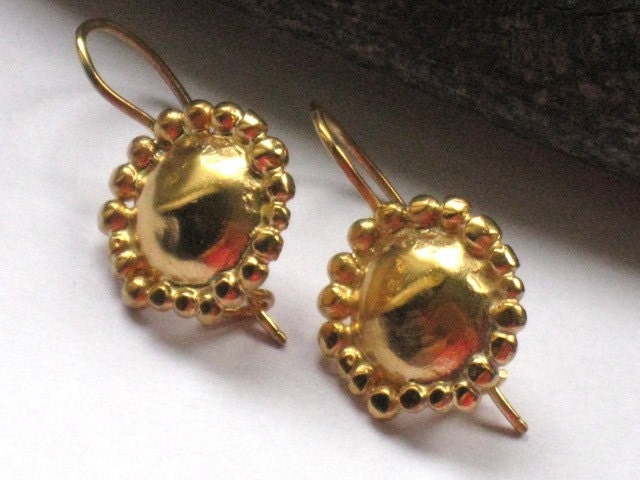 Small round gold earrings domes granulated handmade 22k gold plated sterling silver