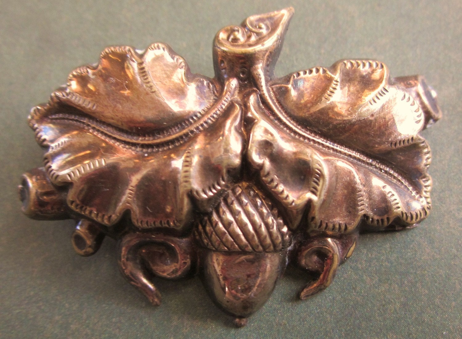 Art Nouveau Brooch Repousse Acorn And Oak Leaves Antique Pin