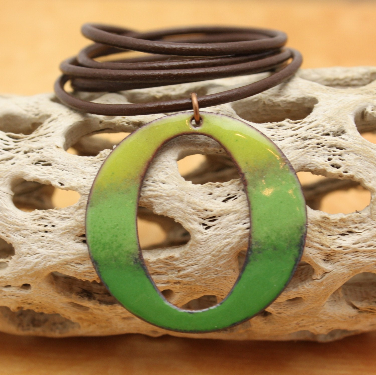 Three Tone Green Enameled O Necklace