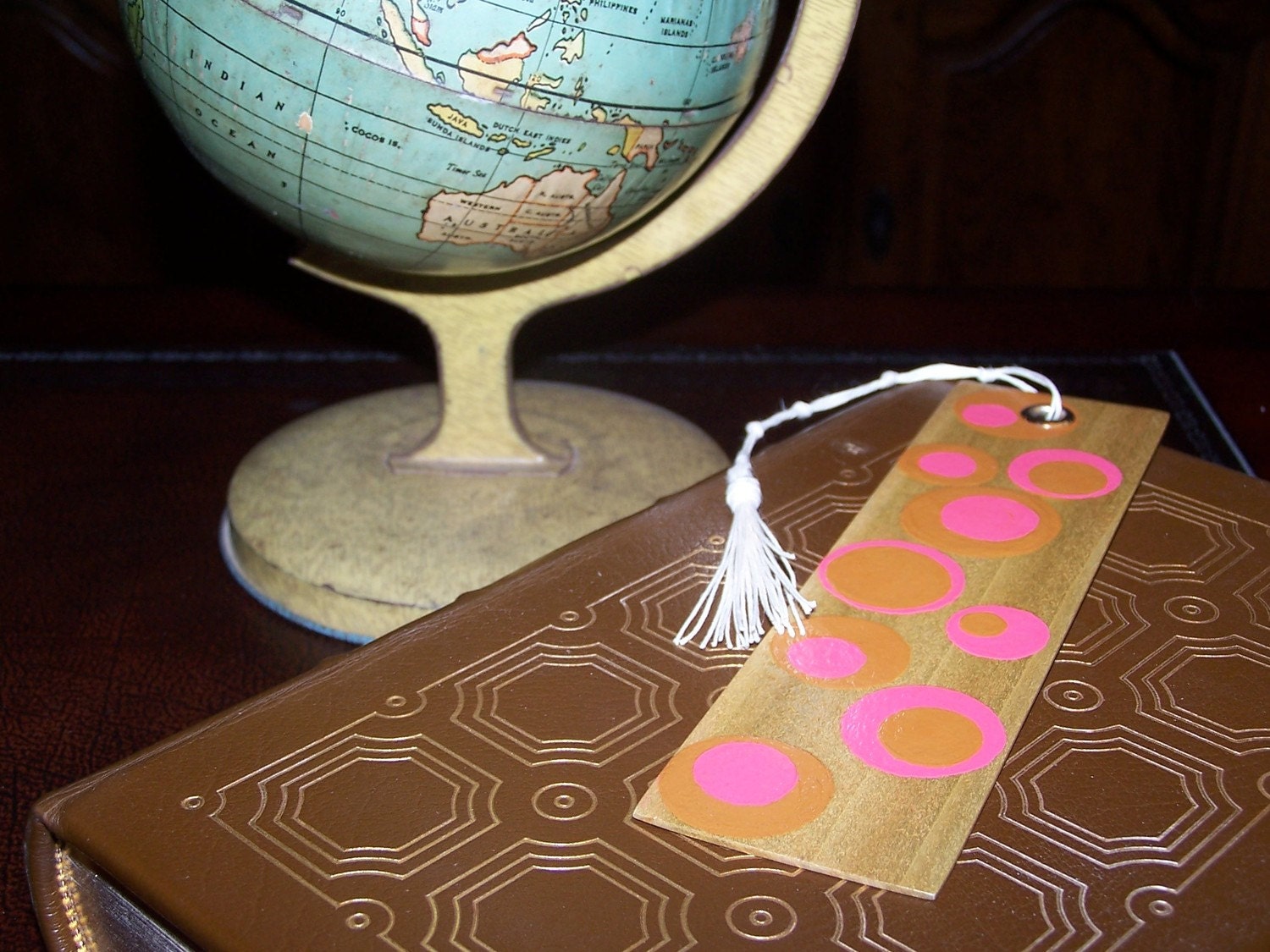 Wood bookmark with handpainted polka dots