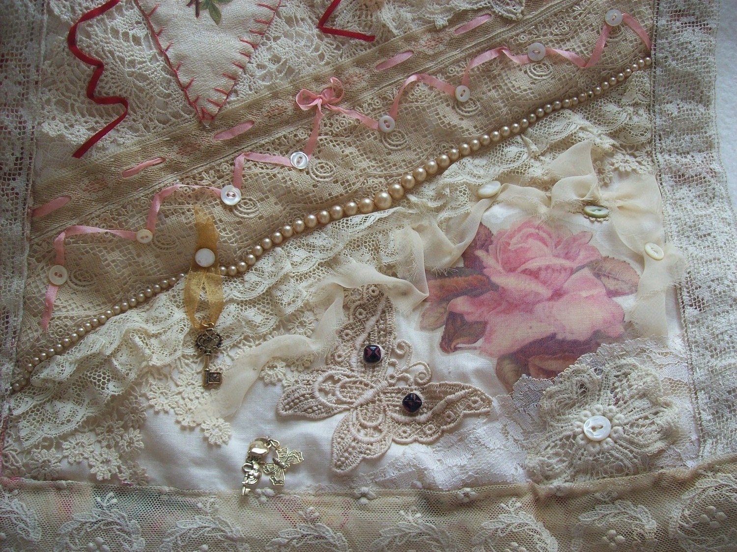 Victorian Charm Fabric and Lace Collage Wall Decor