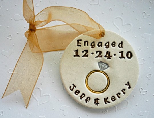 Personalized Engagement Ornaments for the soon to be Bride and Groom - Custom Made to Order