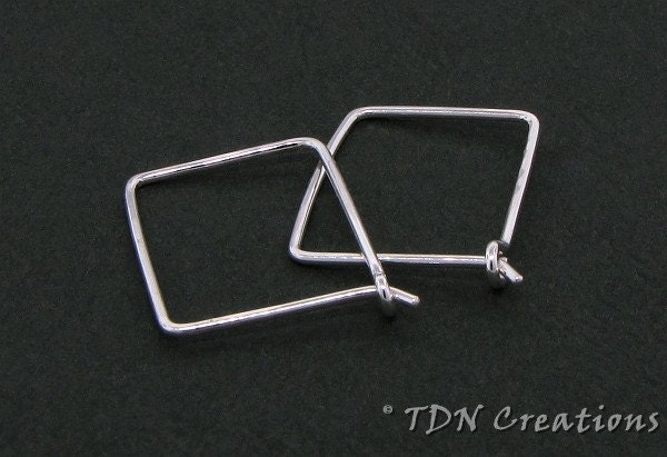 Small rectangle hoops forged by hand sterling silver
