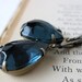 Vintage Rhinestone Earrings Sapphire Jewel Pears Brass Antiqued Montana