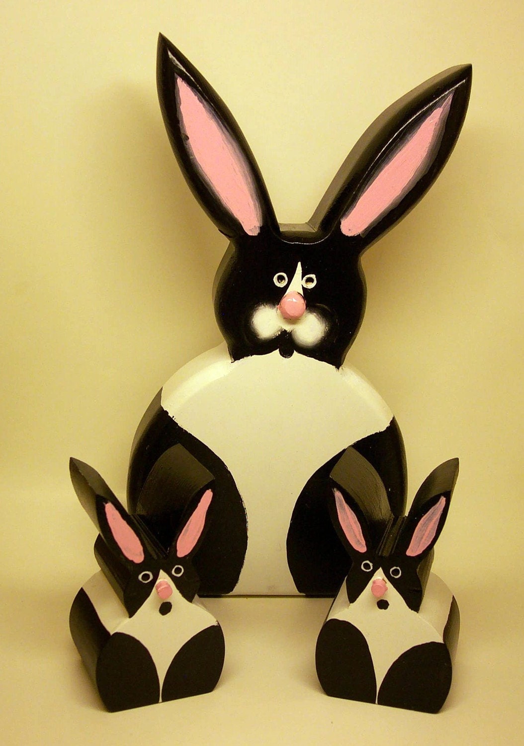 Black and White Dutch Bunny,  Wood Easter Decorations,  Hand Painted