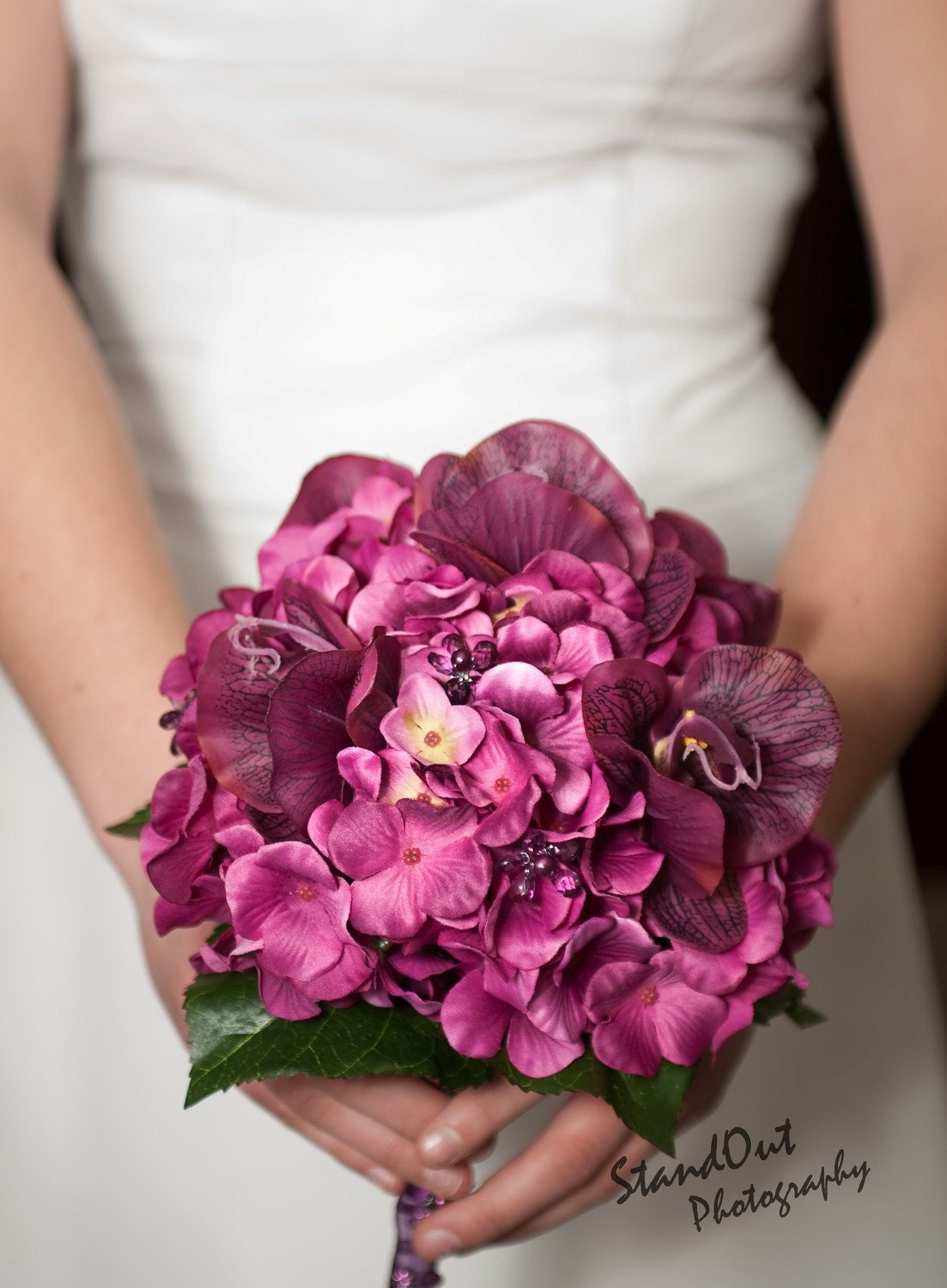 Fuchsia bridal bouquet set custom silk wedding bouquets hydrangea purple orchids