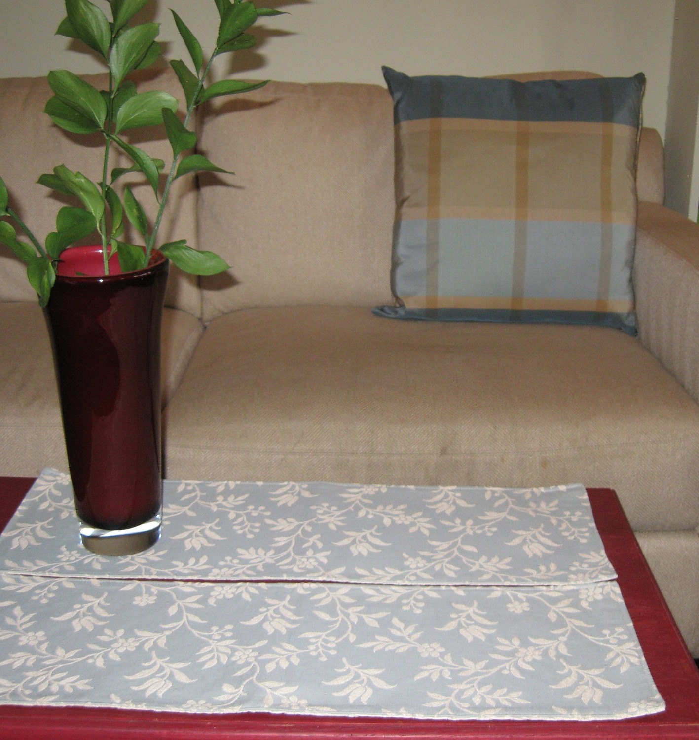 Blue and White Silk Floral Tablerunner