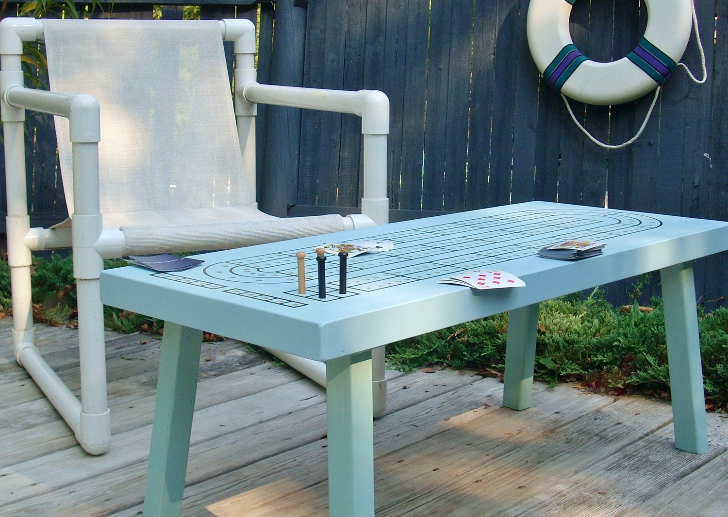 Coffee Table Cribbage Board -- Handcrafted -- Saltwater Blue ---             BEST SELLER
