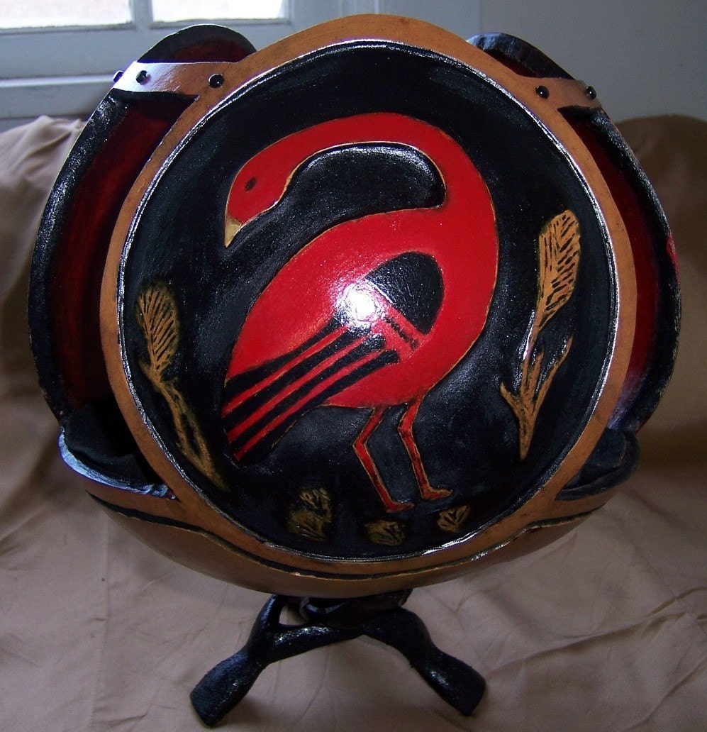 Red Goose in Reeds - Carved Gourd