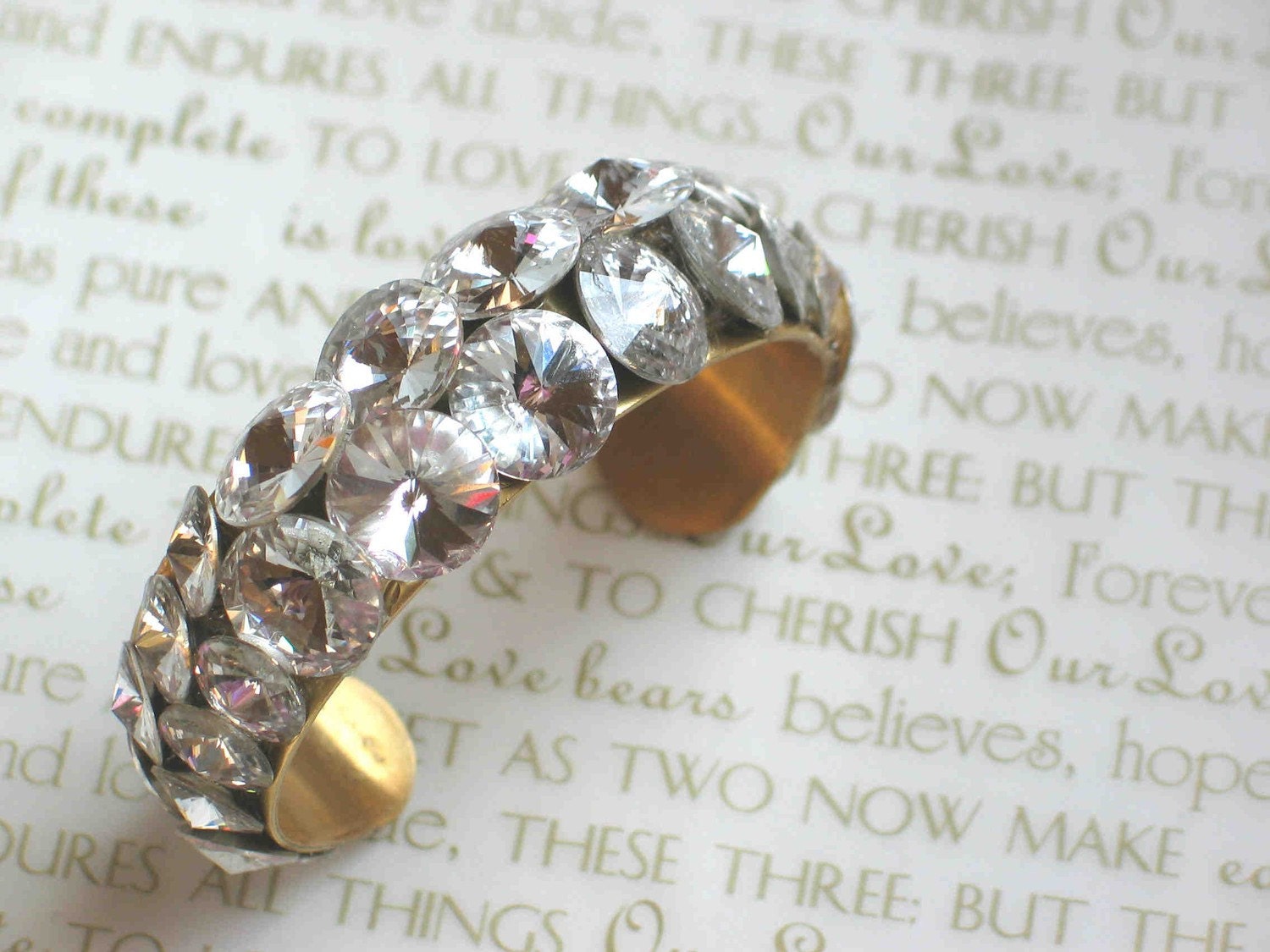 Bridal Cuff Bracelet, Unique Modern Glam. Sparkly Swarovski Crystals.