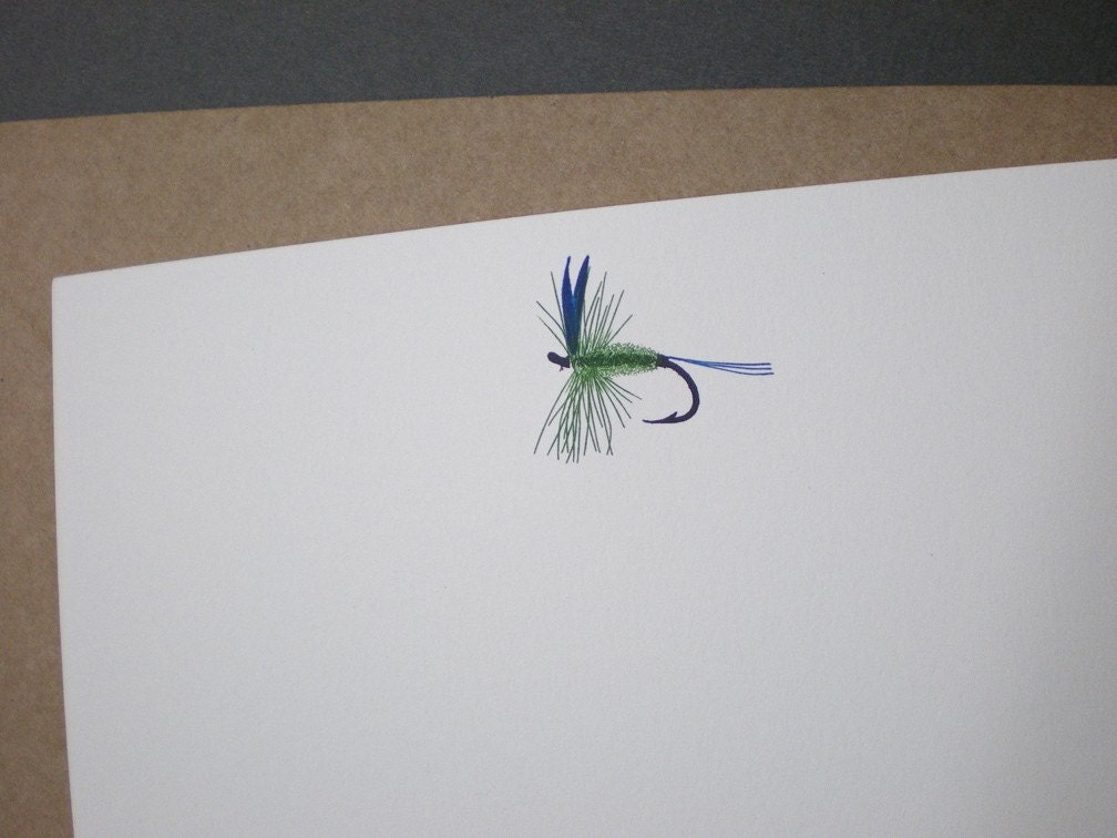 A6 engraved notecards with fly fishing motif, and kraft envelopes - PACK OF 6
