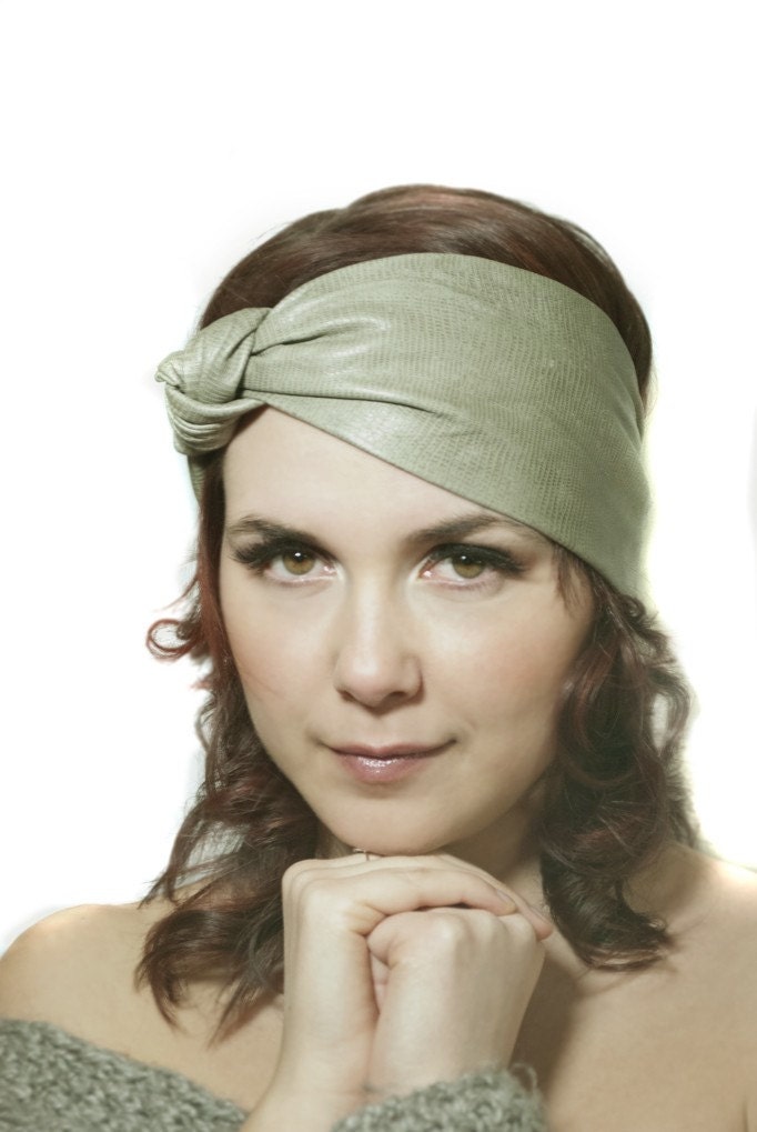 Grey leather turban headband knotted  winter fashion  FREE SHIPMENT ready