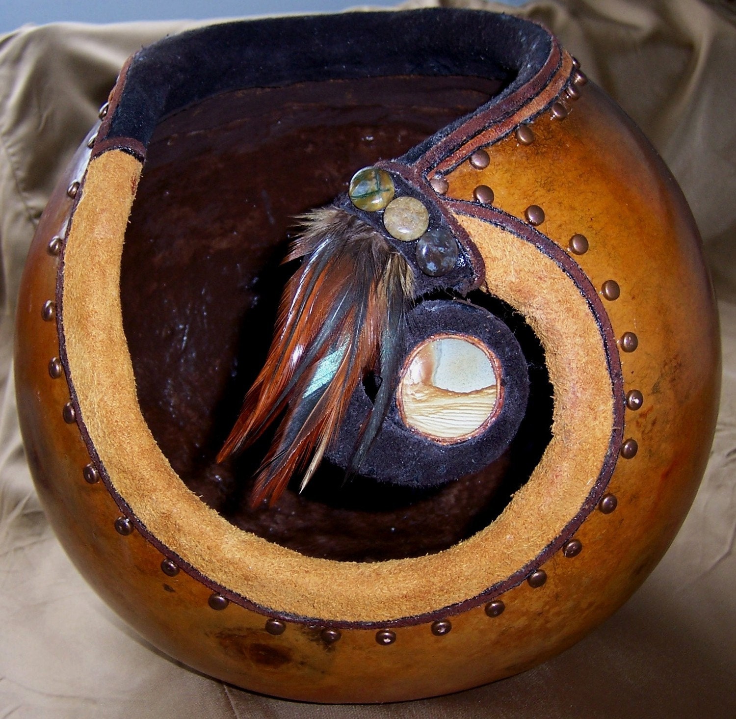 Swirl and Stone Inlay Gourd