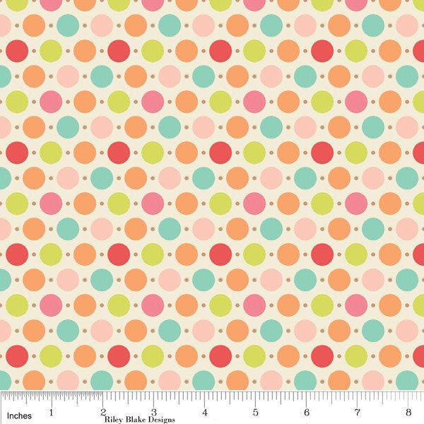 Bright Pink and Teal Dot Fabric, Sweet Nothings for Riley Blake, Multi Colored Sweet Dots, 1 Yard