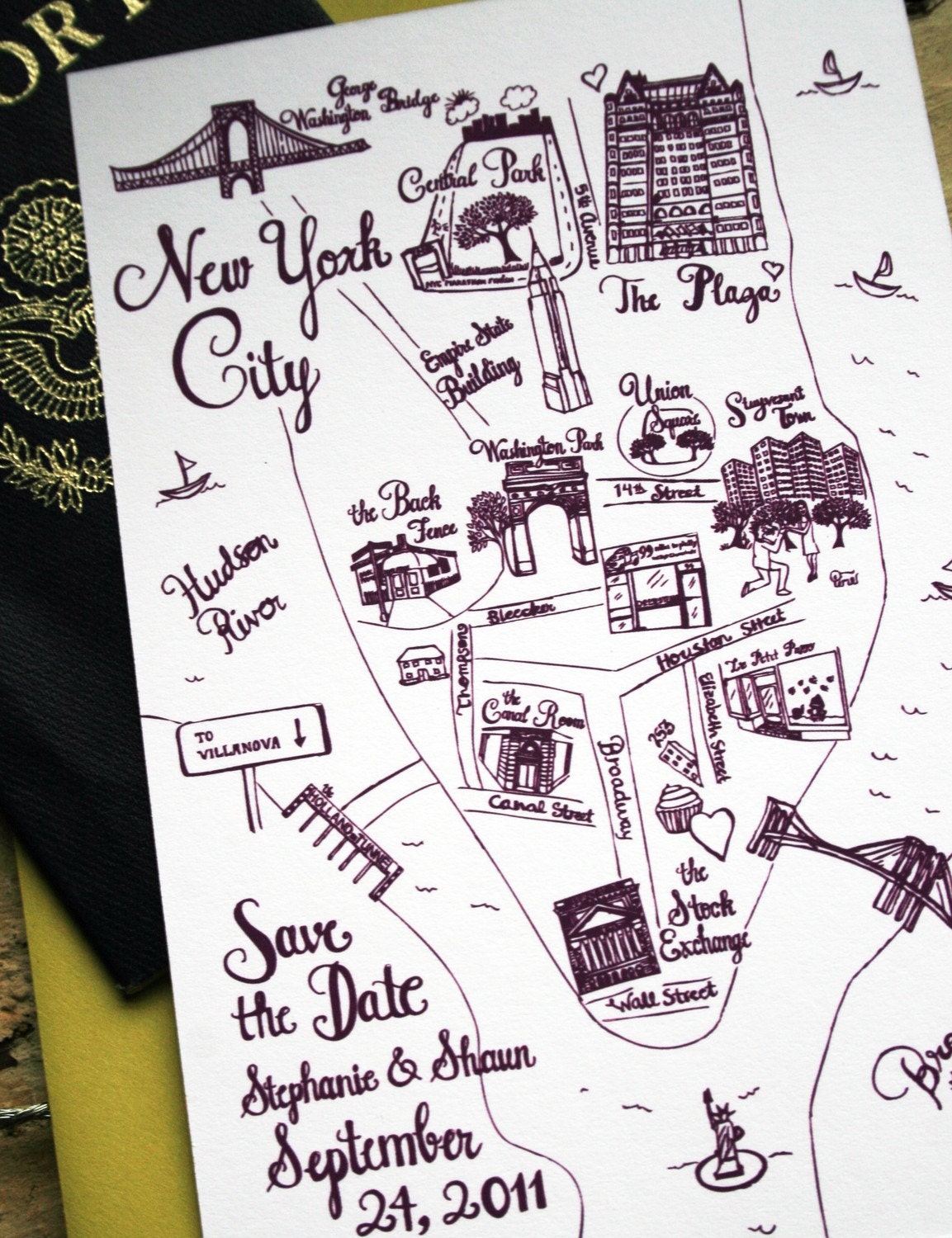 Wedding Map with Custom New York City Design - Save the Date