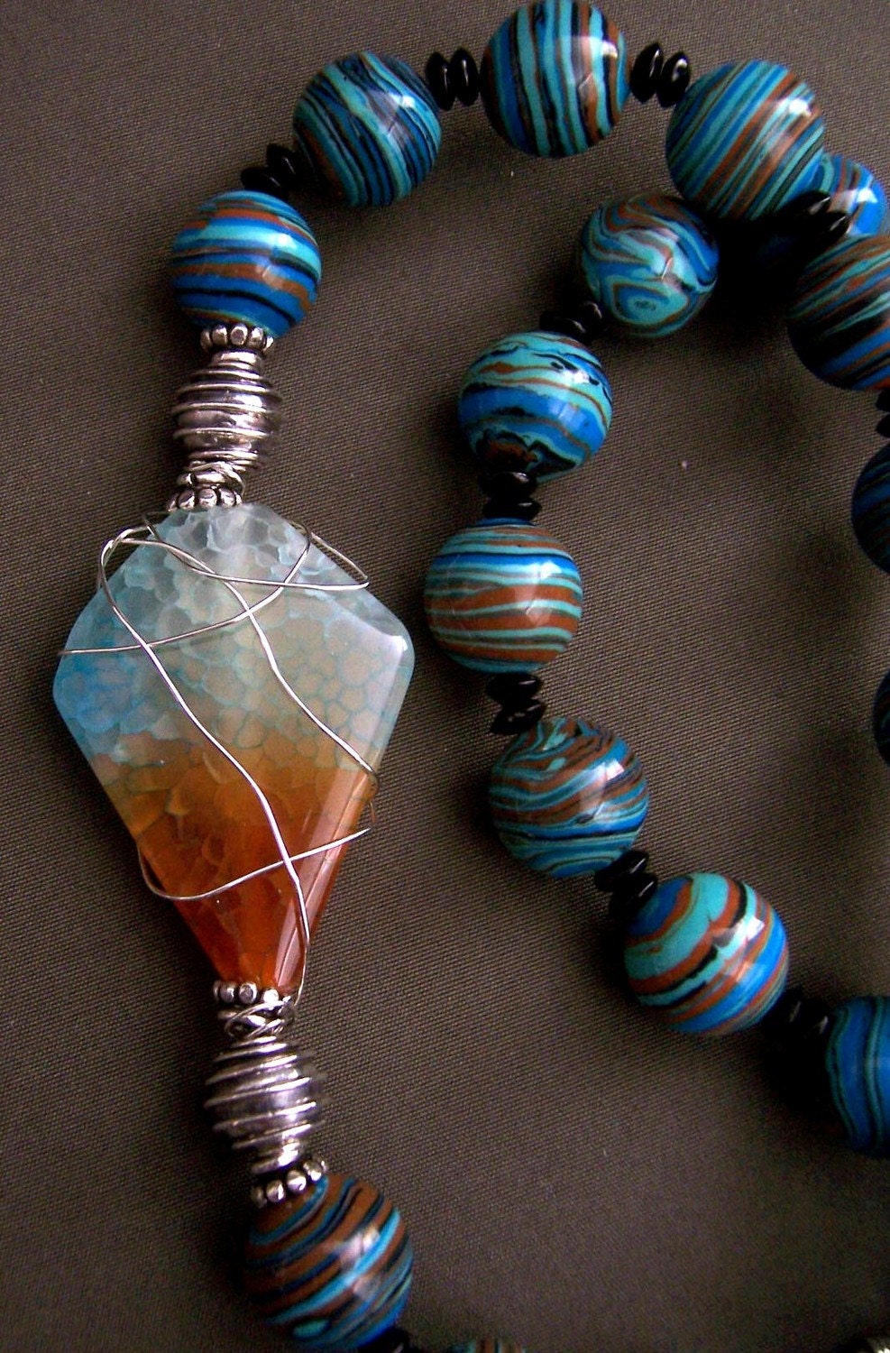 Striped Jasper Necklace Wire Wrapped Agate Focal Uncommon FavoriteBlings Original