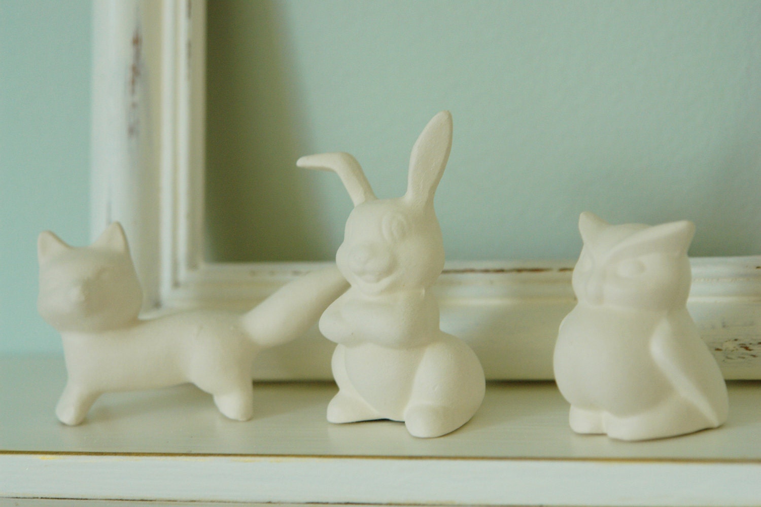 Woodland Terrarium Animals - Little Unglazed Porcelain White Fox, Squirrel, Deer, Rabbit, Owl, Raccoon
