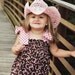 Pink and Brown Horseshoe Print Romper - shirred top - ruffle