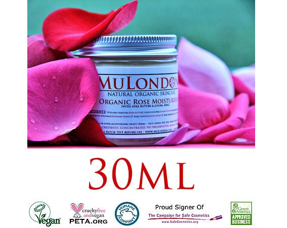 MuLondon Organic Rose, Rosehip and Rosemary - Face Moisturiser 30ml (1 oz). Vegan.