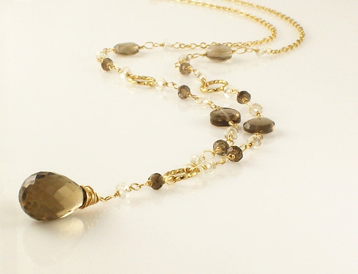 Smoky Topaz Drop Necklace - 14k gold