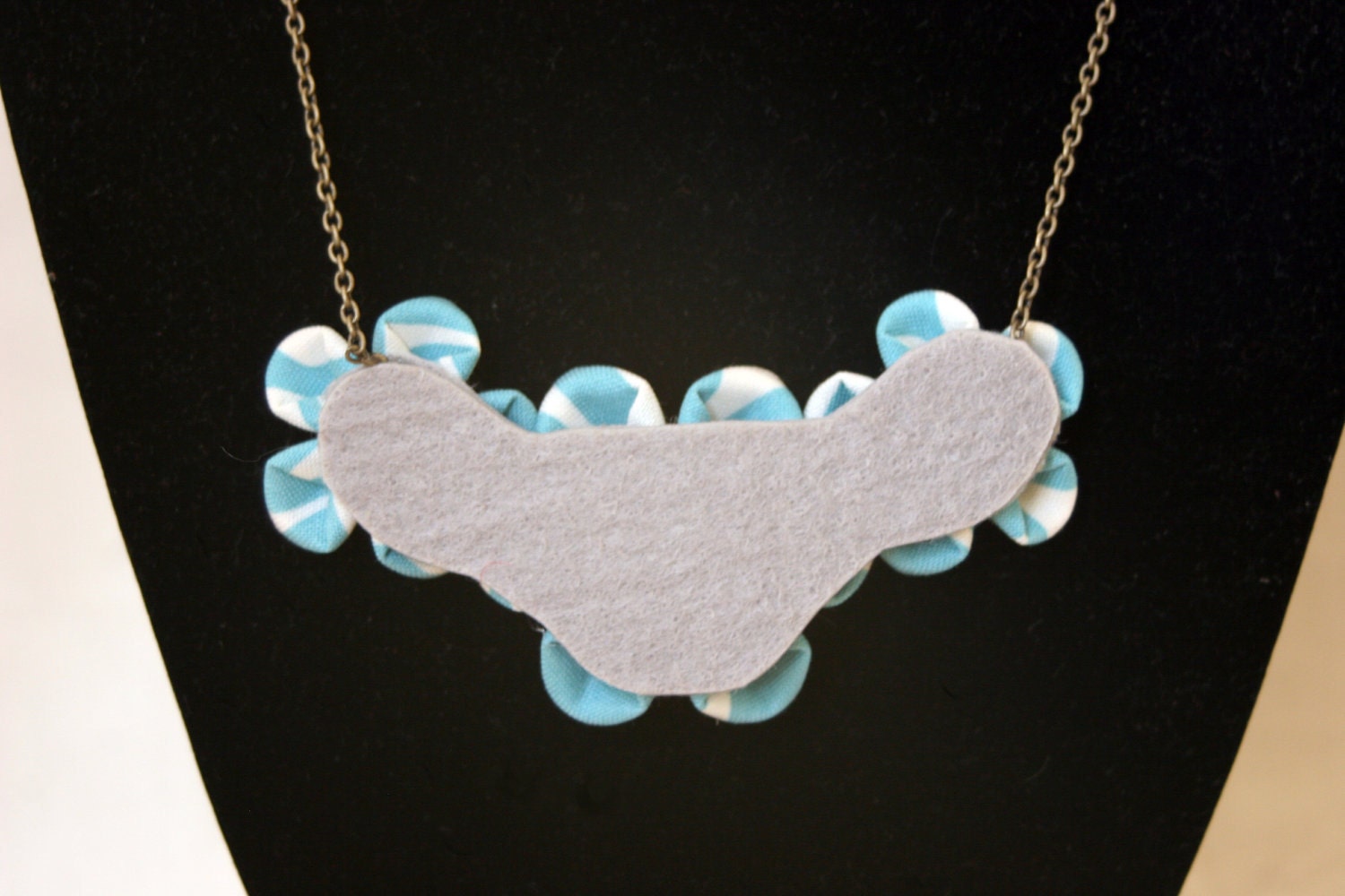 SALE Turquoise blue kanzashi bib necklace