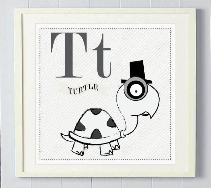 Tt is for Turtle Nursery Wall Art Print - 8 x 8