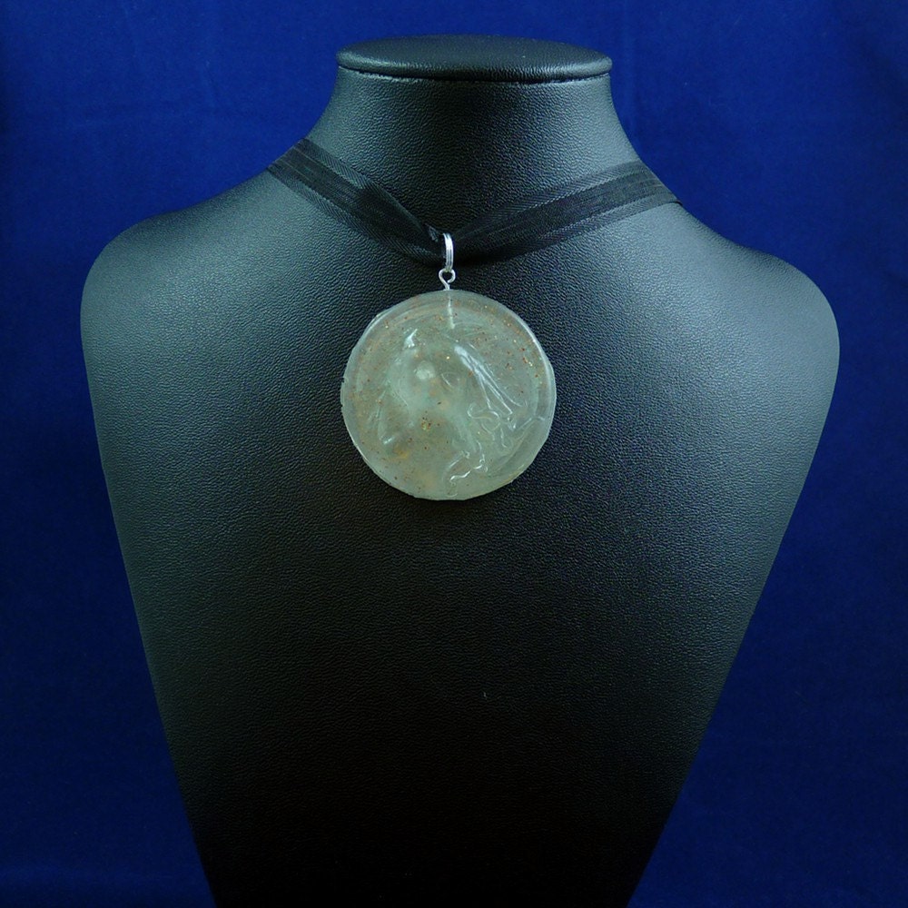 Silver Frost Cthulhu Cameo Necklace - Handmade Resin Jewelry