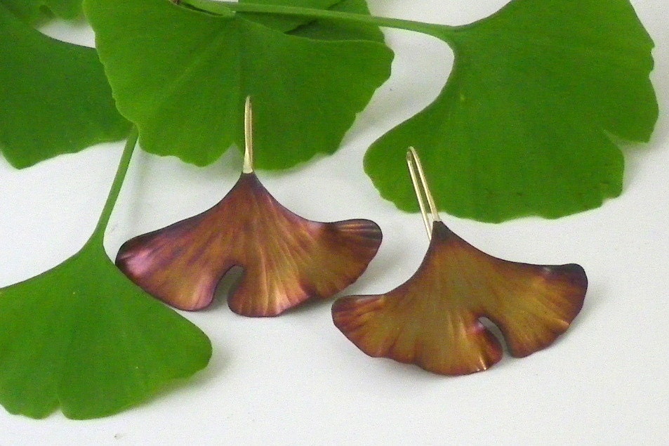 Ginkgo Earrings Copper, Extra Large, 105mc