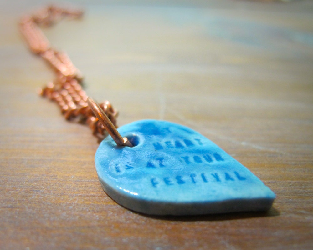 my heart is at your festival -- porcelain poem pendant