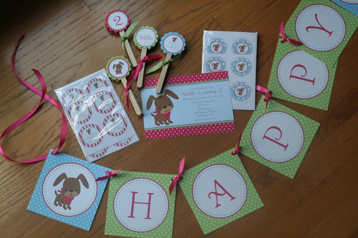 Puppy Party Happy Birthday Banner