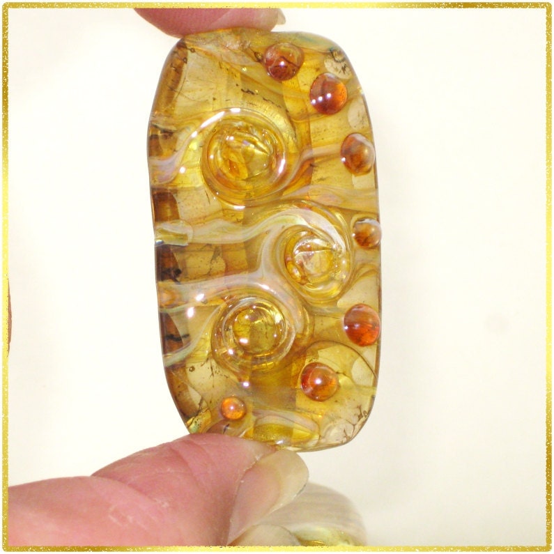 Handmade Lampwork Glass Bead in Golden Topaz - Focal Art Bead - SRA - Sparkler $7.49