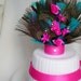 Peacock Wedding Cake Top Turquoise Feathers Fuschia