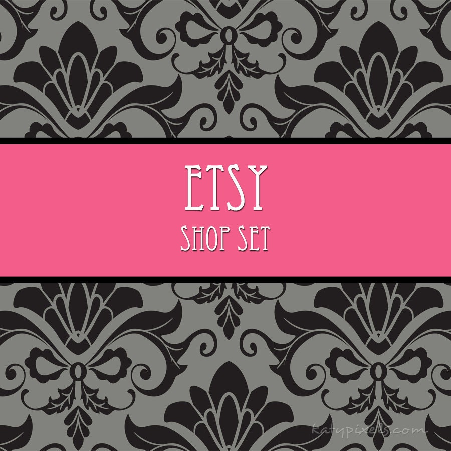 Elegant Gray & Pink - Premade Etsy Shop 3 Piece Set - Banner, Avatar and Reserved Listing, OOAK