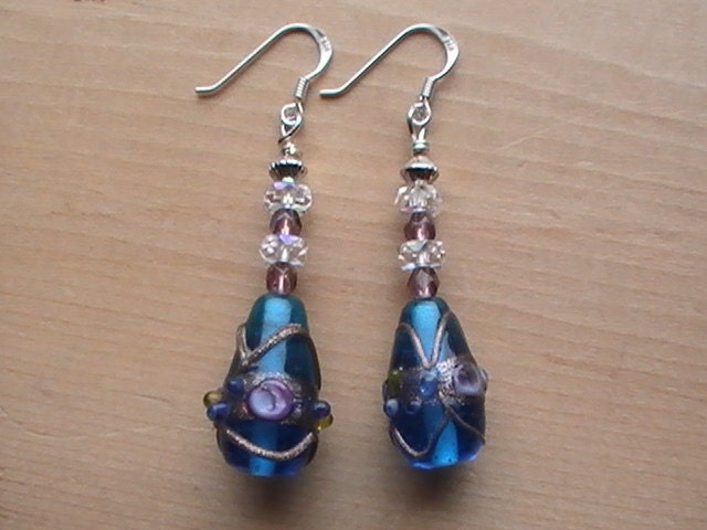 Turquoise Blue Venetian Wedding Cake Earrings Sterling Handmade
