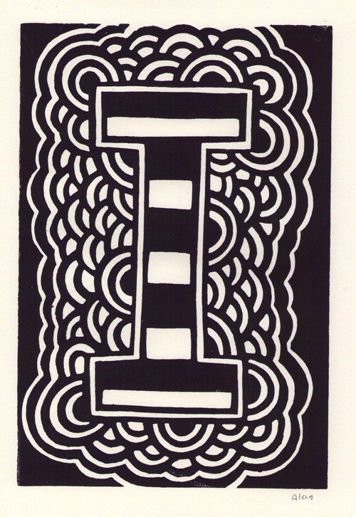 I is for the letter I. Linocut