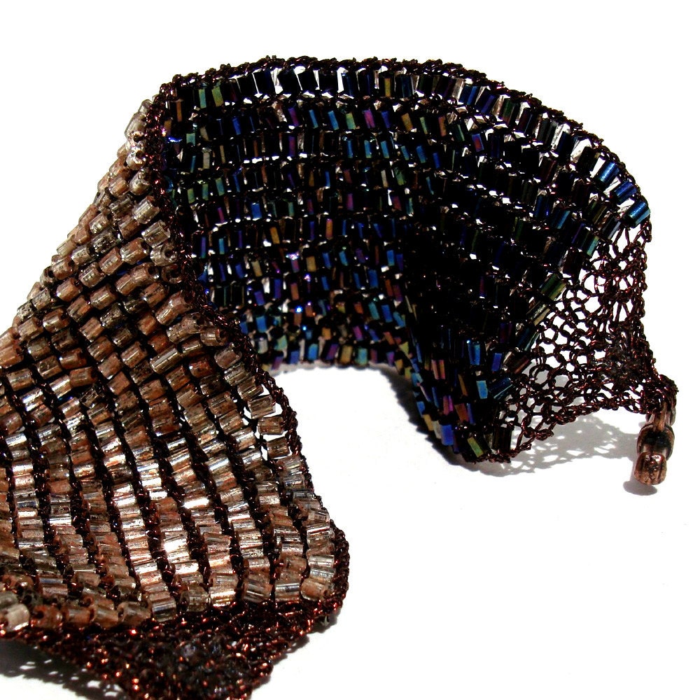 Big Bracelet, Statement Jewelry, Reversible Cuff in Copper Bronze and Black, Fall Fashion cinnamon, wide chocolate metallic