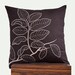 Leaves Branch Throw Pillow Cover - 18" x 18" Linen Decorative Pillow Cover - Dark Brown Linen with Oatmeal Botanical Pattern Embroidery