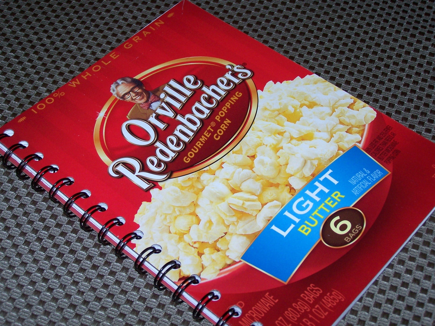 Upcycled Notebook Upcycled Notepad: ORVILLE REDENBACHER'S Popcorn Notebook Recyled 50 Page Spiral Bound Notebook