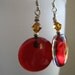 Transparent Red Fused Glass Earrings with Amber Swarkovski Crystals