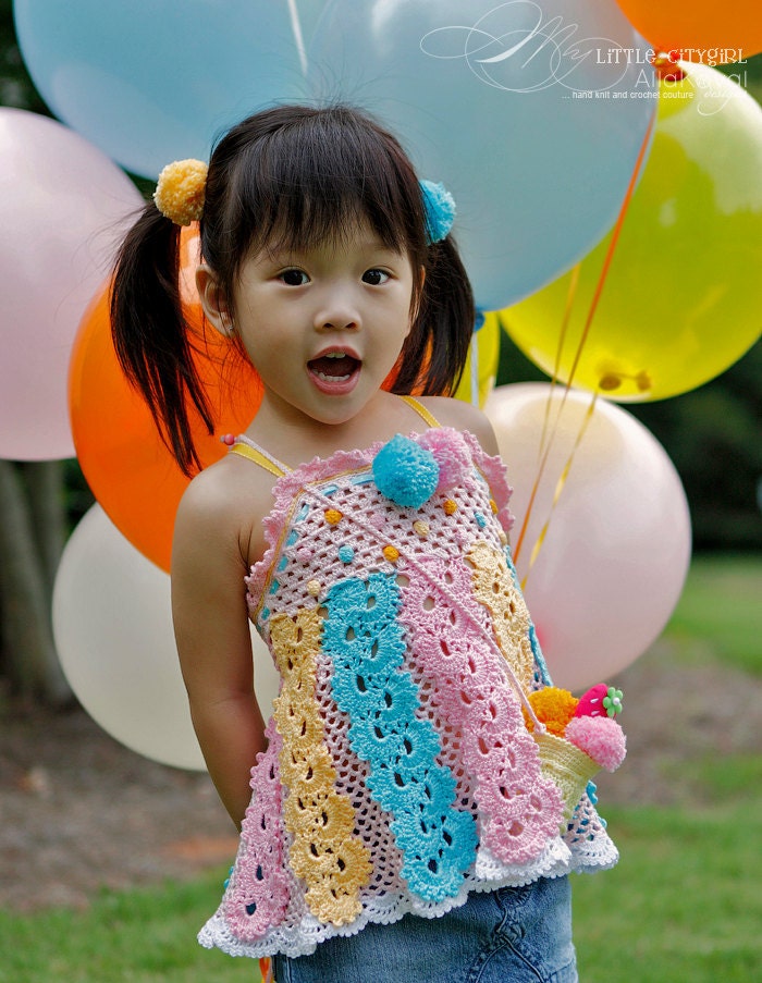 Ice Cream Social Apron Top Crochet Pattern Sz 2-12 PDF eBook